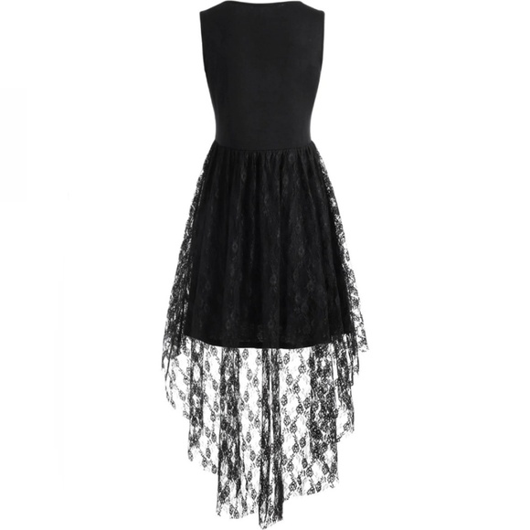 Cat Printed Lace Panel Sleeveless Dress - Picture 2 of 8